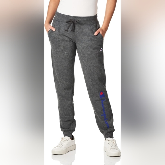 Champion Womens Powerblend Joggers, Script Logo - Grey - Picture 1 of 2